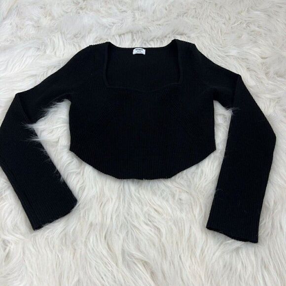 Cotton On Womens Black Rib Knit Corset Long Sleeve Stretch Sweater Top Medium - Picture 8 of 9